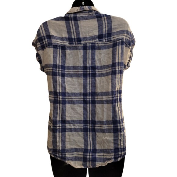 beach lunch lounge Blue/White Button Up Plaid Top Size Medium - Picture 2 of 2